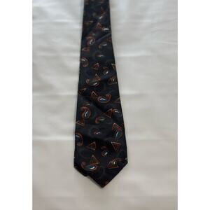Benjamin Harris New York whimsically patterned silk tie black, gray, blue, rust